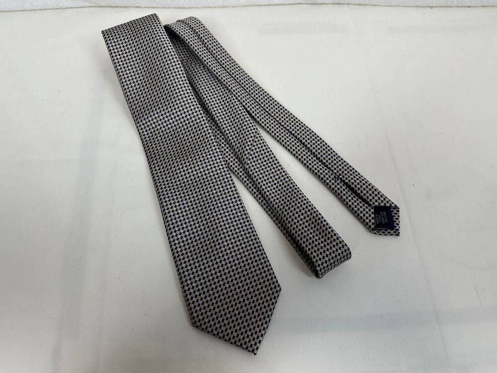 Michael Kors Blue Tan Black Check Polyester Tie